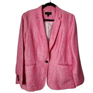 TALBOTS single button Pink Linen Blazer Classic Tailored Summer Jacket Size 12